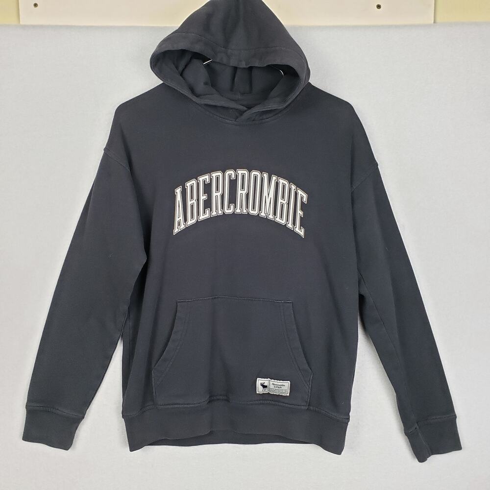 Abercrombie‎ Kids Size 13/14 Logo Front Hoodie Sweatshirt Black Loungewear Cozy